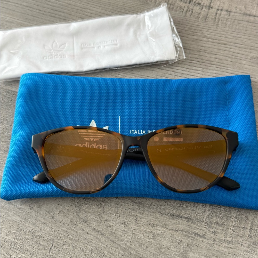 Adidas Brown Tortoise Sunglasses with Blue Case